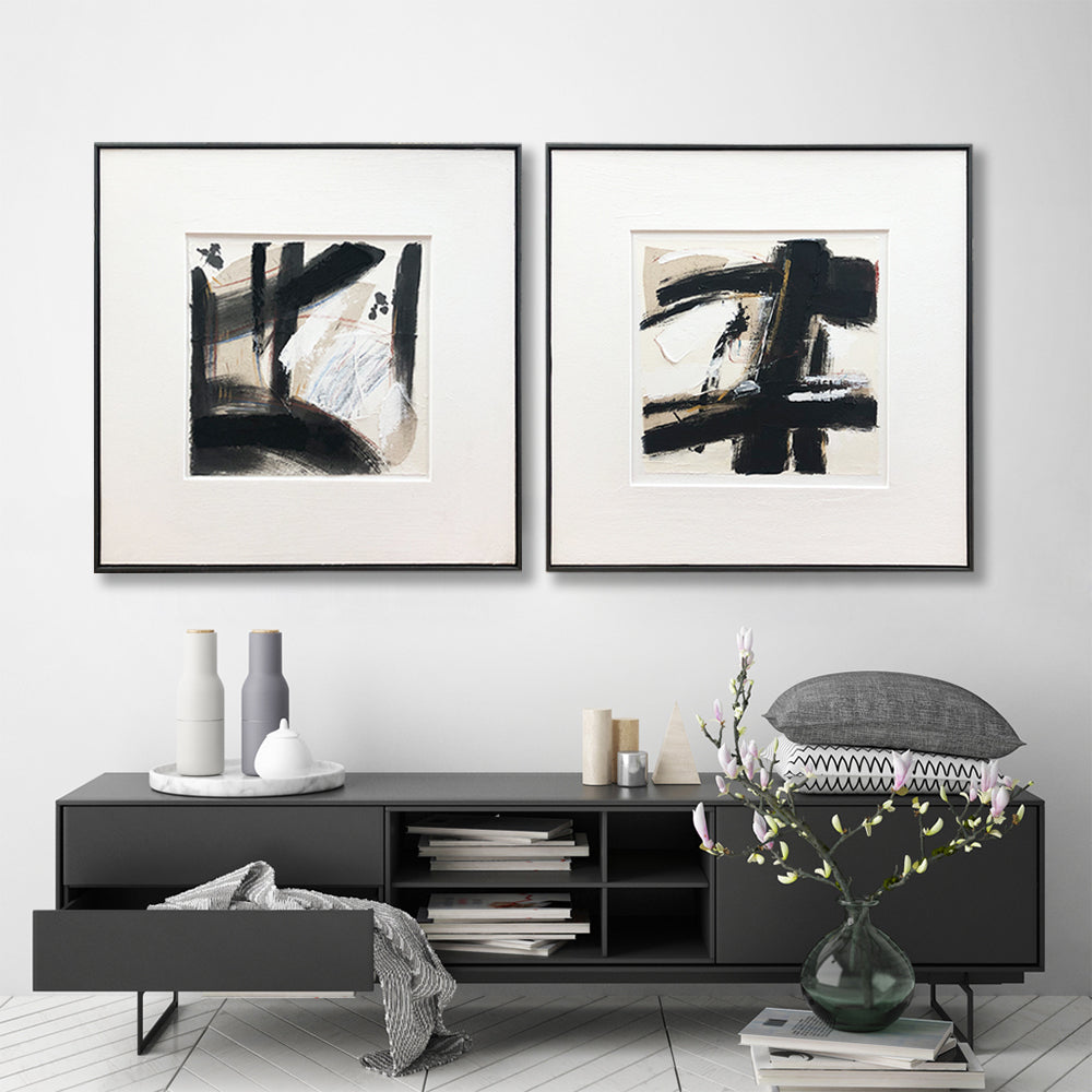 Strikingly Moody Hand Painted Oil on Framed Canvas Set of 2 1000mmx1000mm