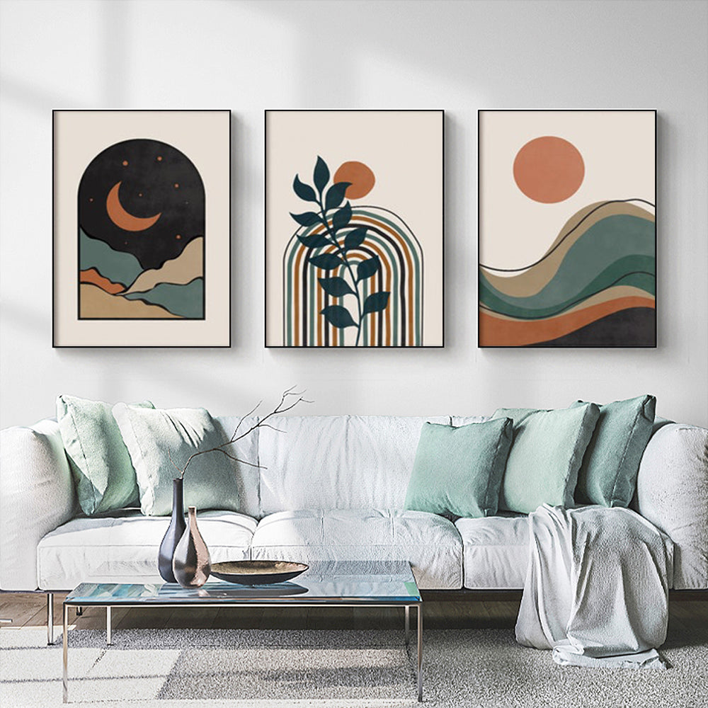 Night Into Day Set Of 3 Black Framed Canvas 60cmx90cm