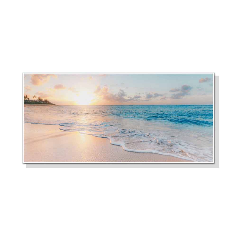 Beautiful Beach Morning White Framed Canvas 60cmx120cm