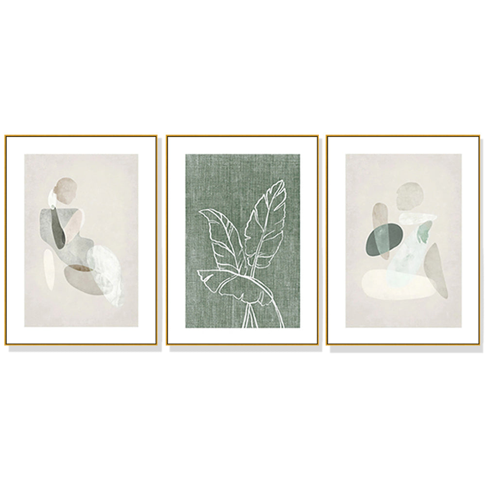 Looking At Leaves Abstract Set Of 3 Gold Frame Canvas 50cmx70cm