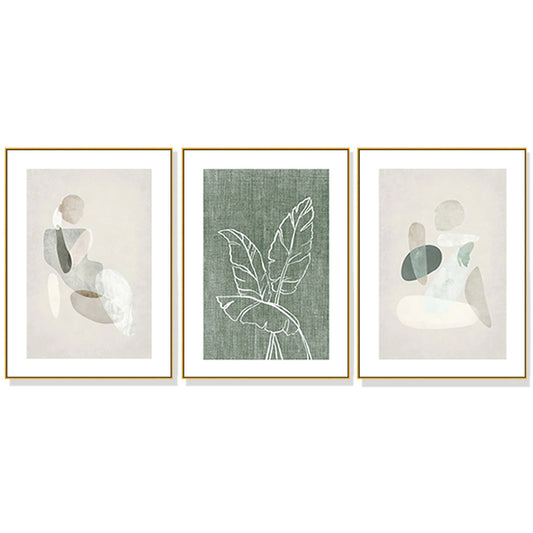 Looking At Leaves Abstract Set Of 3 Gold Frame Canvas 50cmx70cm