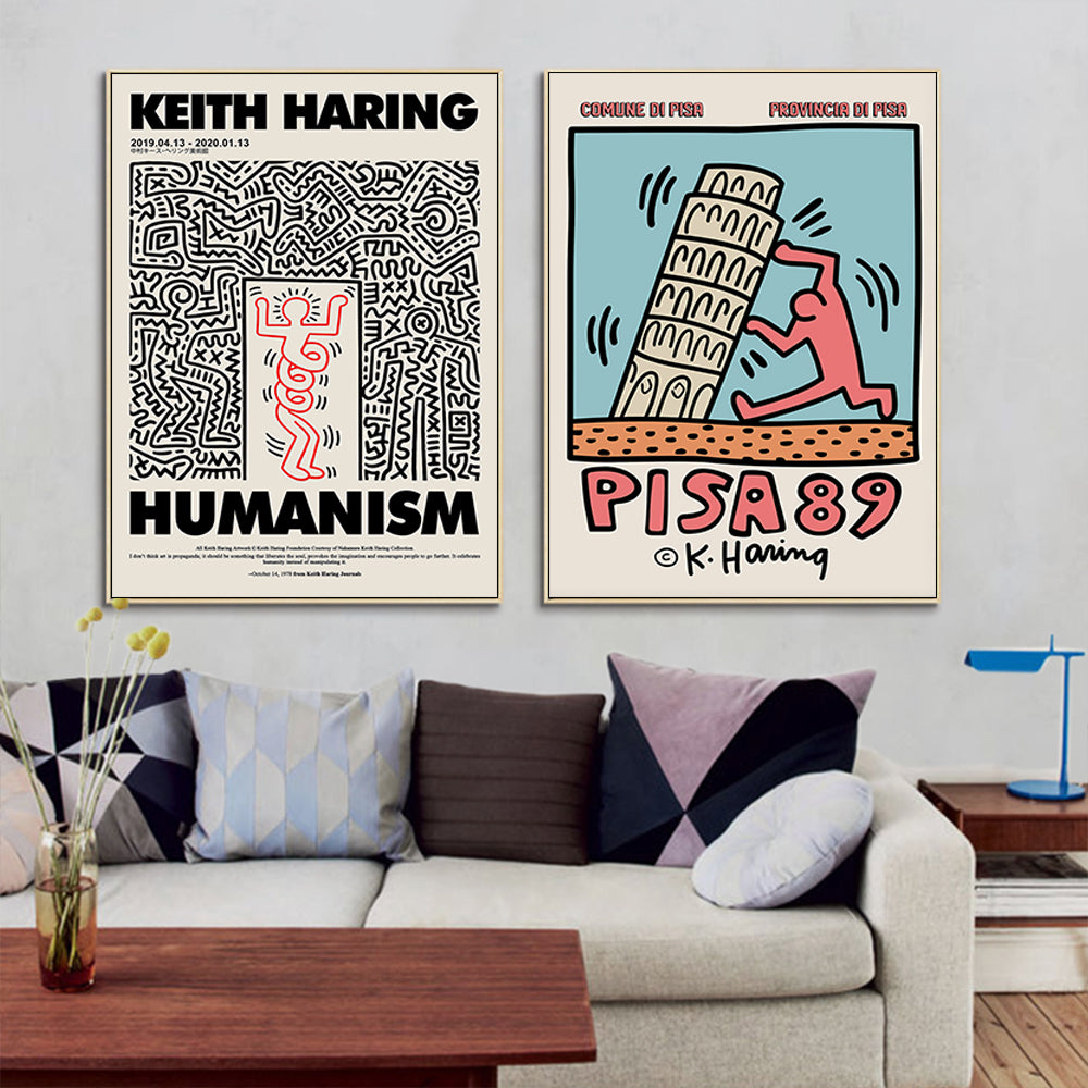 Artist Series - By Keith Haring Set Of 2 Gold Framed Canvas 70cmx70cm