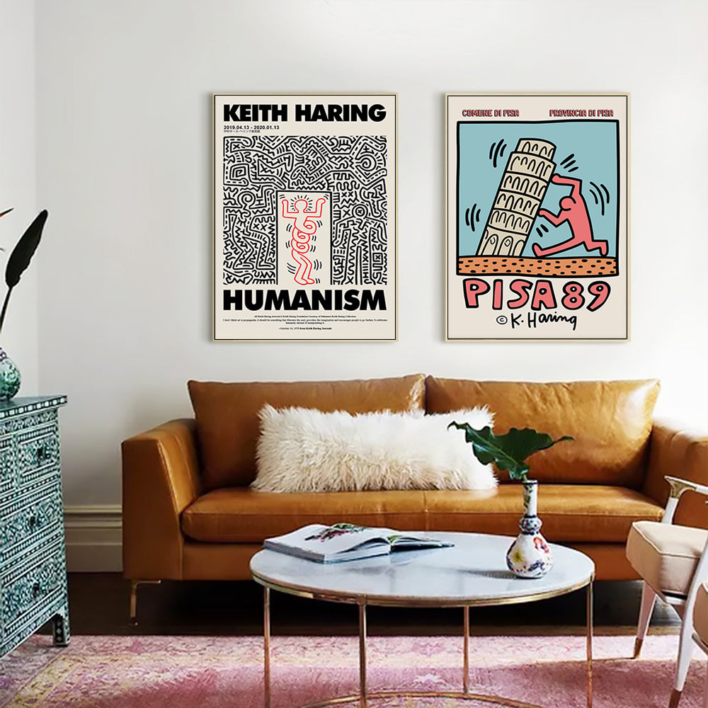 Artist Series - By Keith Haring Set Of 2 Gold Framed Canvas 70cmx70cm