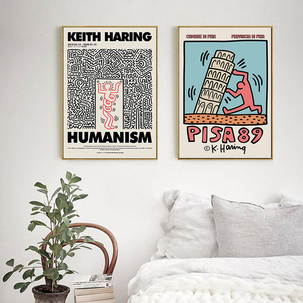 Artist Series - By Keith Haring Set Of 2 Gold Framed Canvas 70cmx70cm