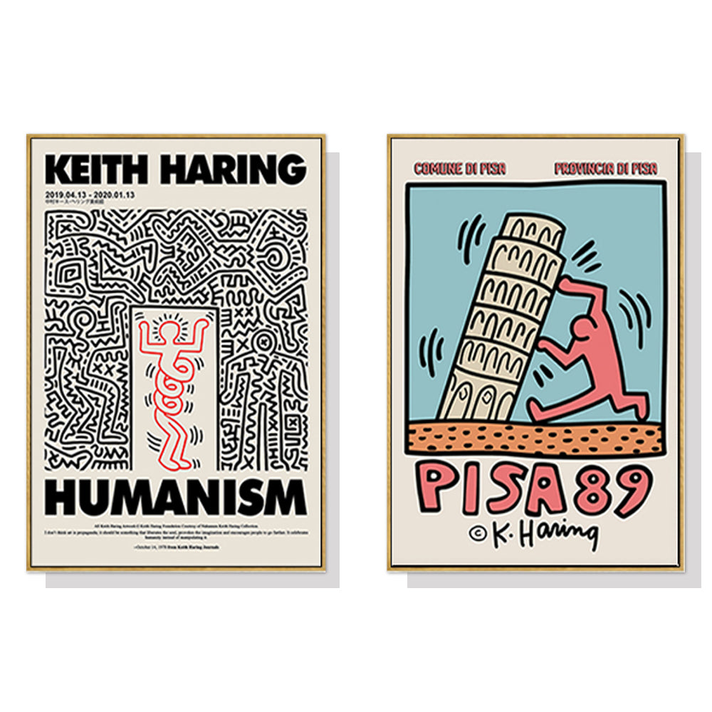 Artist Series - By Keith Haring Set Of 2 Gold Framed Canvas 70cmx70cm