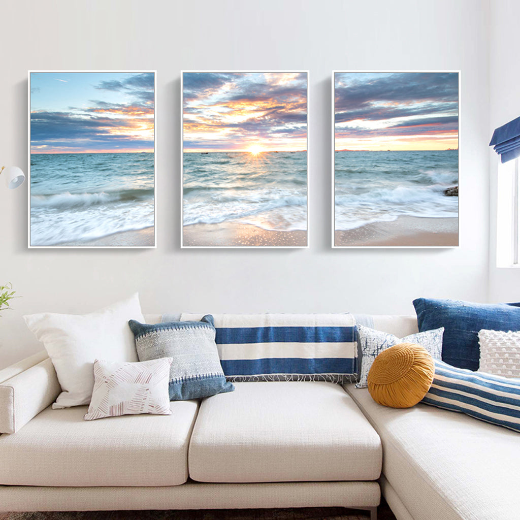 Good Morning Sunshine! White Frame Canvas Set Of 3 50cmx70cm