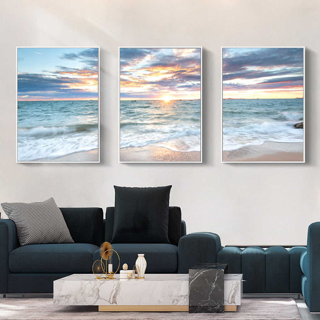 Good Morning Sunshine! White Frame Canvas Set Of 3 50cmx70cm