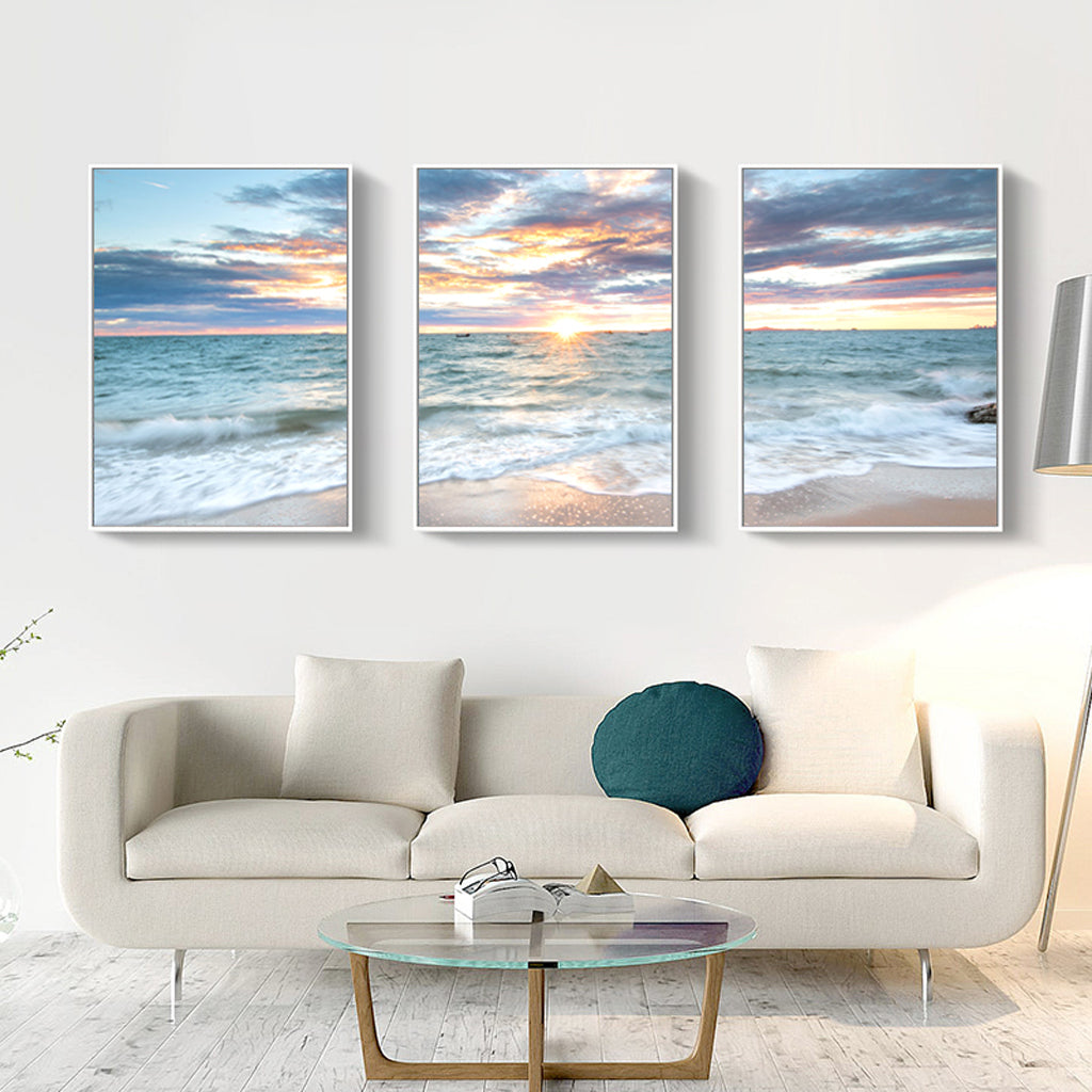 Good Morning Sunshine! White Frame Canvas Set Of 3 50cmx70cm