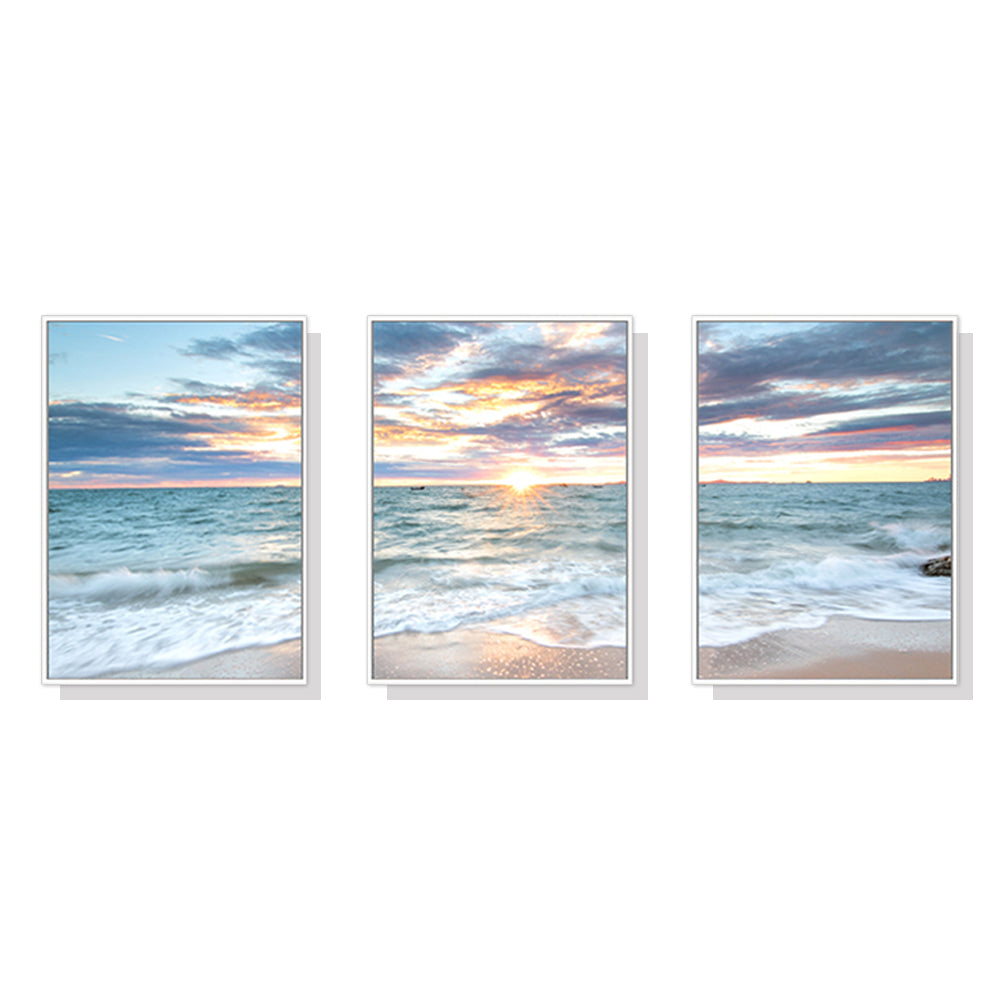 Good Morning Sunshine! White Frame Canvas Set Of 3 60cmx90cm