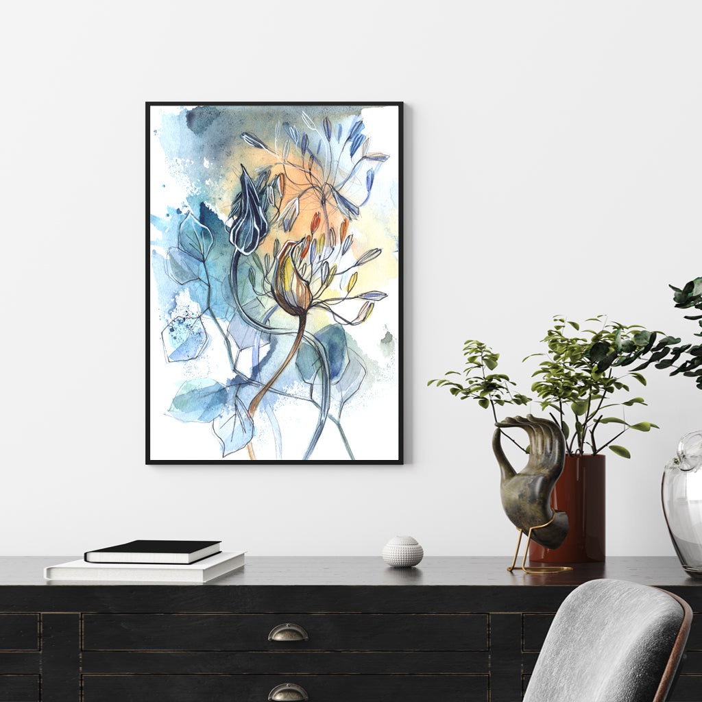 Moody Floral Impression Set Of 3 Black Framed Canvas 40cmx60cm