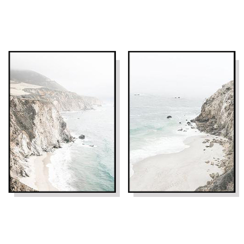 Where The Mountains Meet The Sea - Set of 2 Black Frame Canvas Wall Art 50cmx70cm