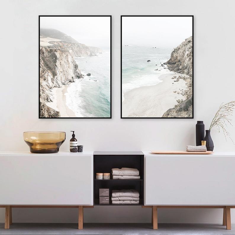 Where The Mountains Meet The Sea - Set of 2 Black Frame Canvas Wall Art 50cmx70cm