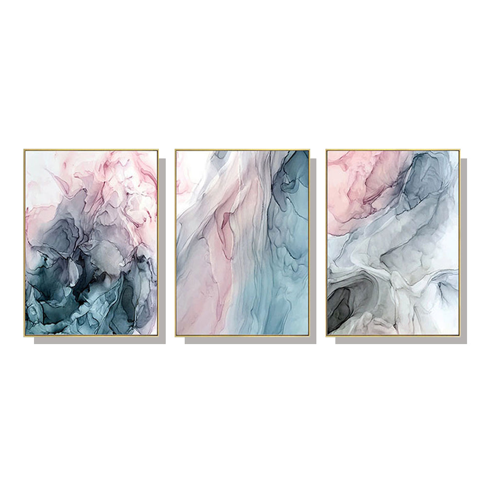 What Do YOU See In The Ink? Abstract Set of 3 Gold Framed Canva 60cmx90cm
