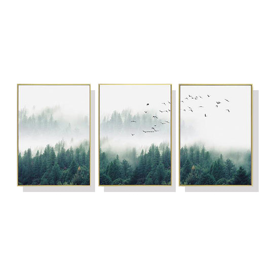 Forest Of Mist-ery - Set of 3 Gold Frame Canvas Wall Art 50cmx70cm