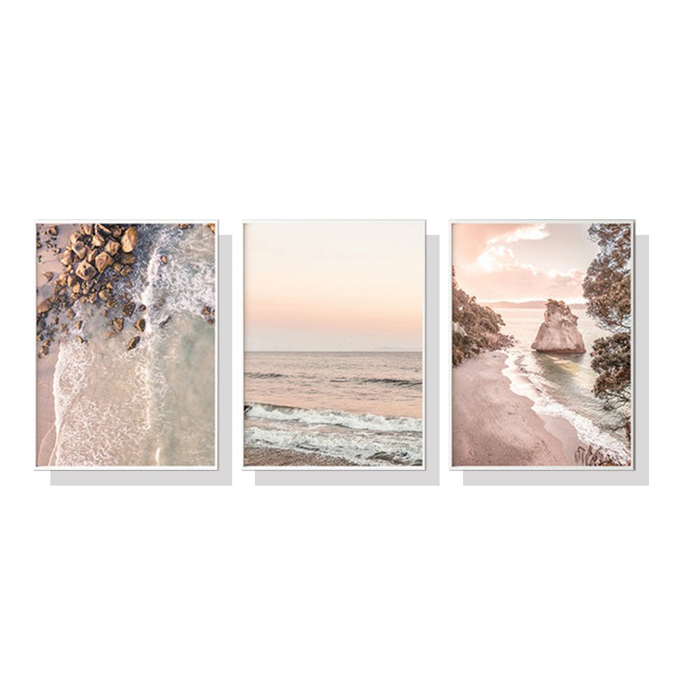 Stunning Kiwi Coastline - Set of 3 White Frame Canvas Prints 40cmx60cm