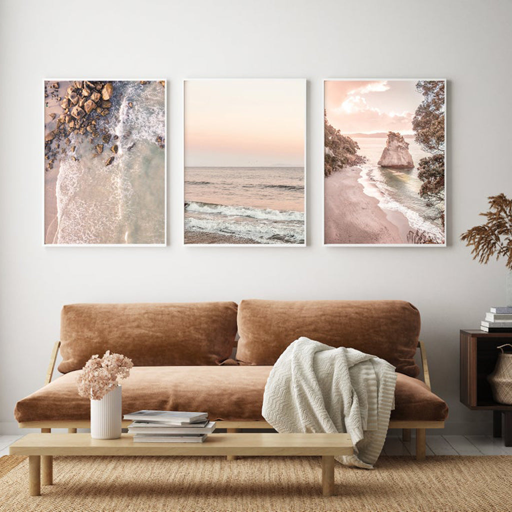 Stunning Kiwi Coastline - Set of 3 White Frame Canvas Prints 40cmx60cm