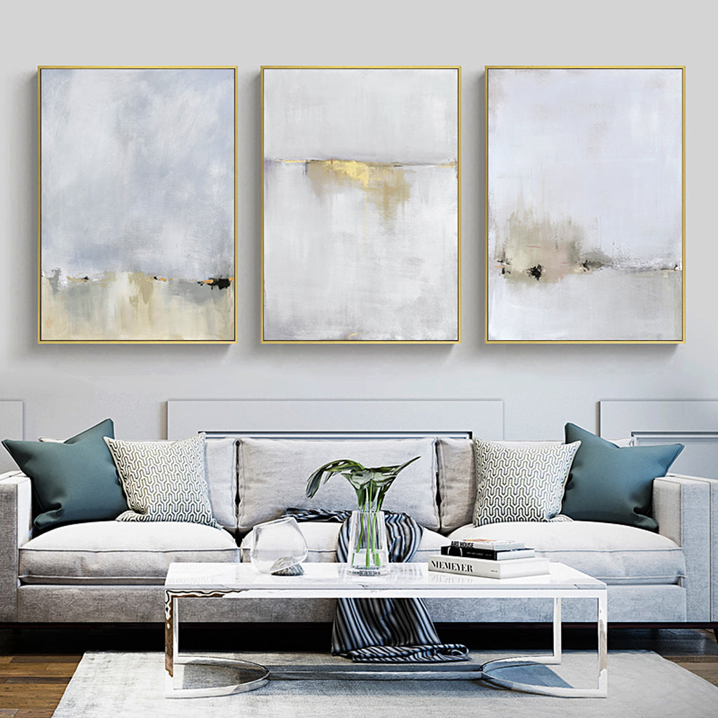 Golden Glimpses -  Set of 3 Gold Frame Canvas Wall Art 60cmx90cm