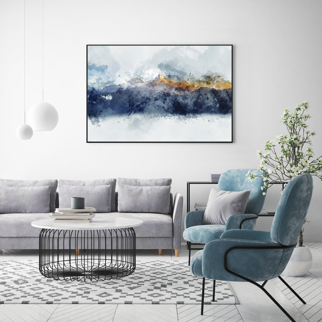 Sun Dappled Mountain Ranges Black Framed Canvas Wall Art 70cmx100cm