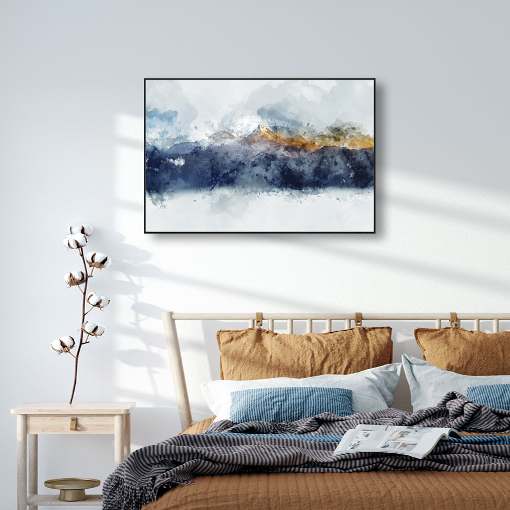 Sun Dappled Mountain Ranges Black Framed Canvas Wall Art 70cmx100cm