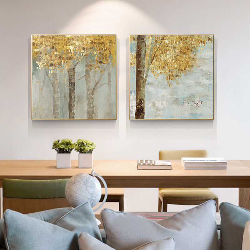 Autumnal Trees Set Of 2 Gold Framed Canvas Wall Art 70cmx70cm