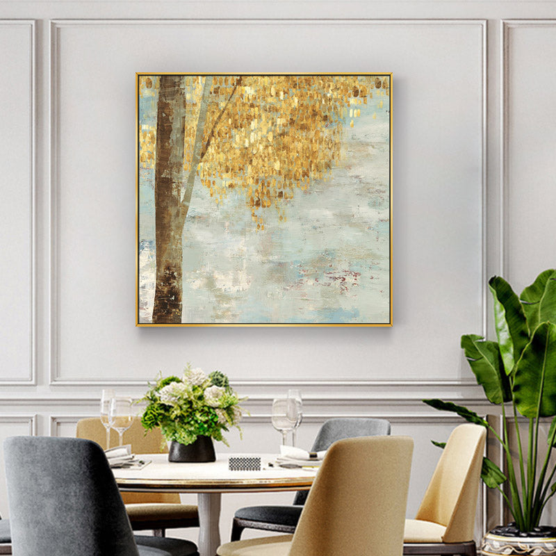 Autumnal Trees Set Of 2 Gold Framed Canvas Wall Art 70cmx70cm