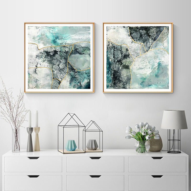 Do You See The Sea? Set Of 2 Gold Frame Canvas Wall Art 70cmx70cm