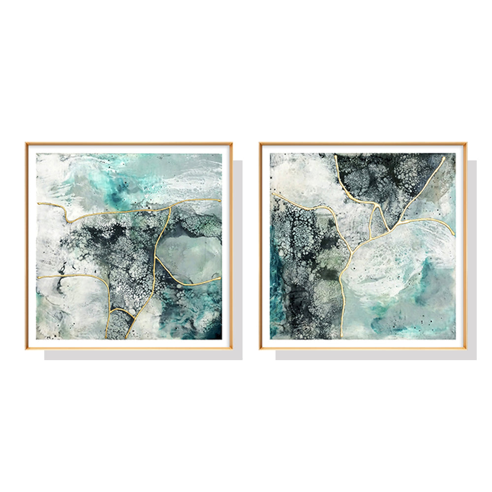 Do You See The Sea? Set Of 2 Gold Frame Canvas Wall Art 70cmx70cm