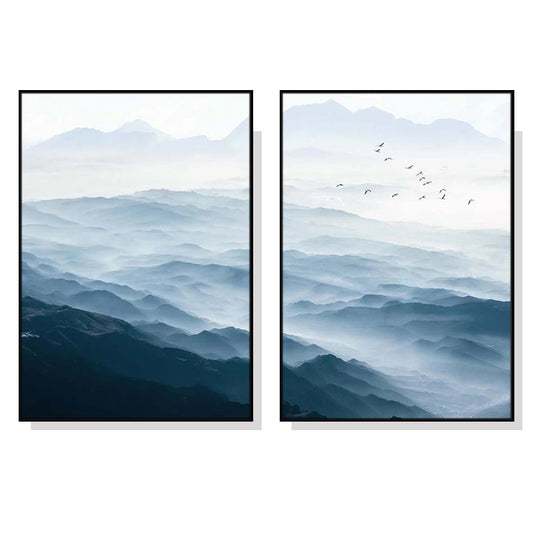 Soaring Above The Peaks Set Of 2 Black Framed Canvas 90cmx135cm