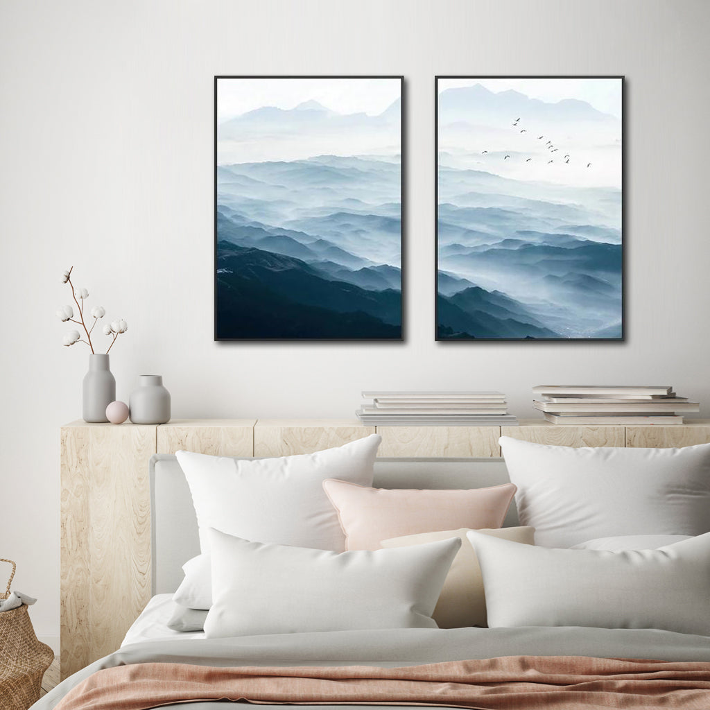 Soaring Above The Peaks Set Of 2 Black Framed Canvas 90cmx135cm