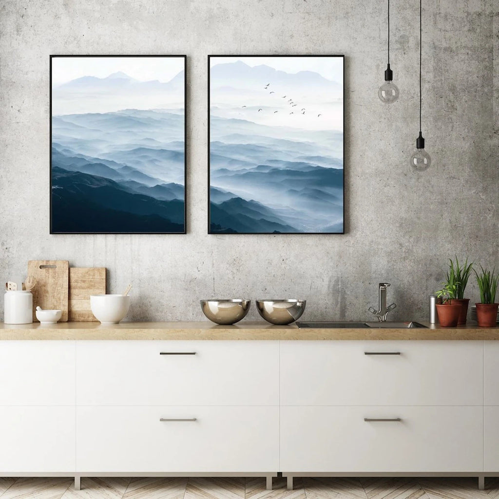 Soaring Above The Peaks Set Of 2 Black Framed Canvas 90cmx135cm