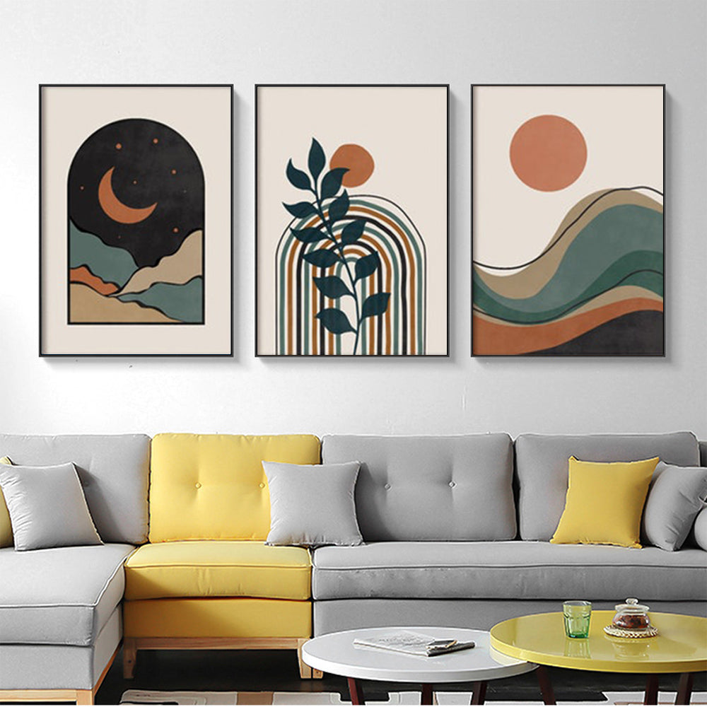 Night Into Day Set Of 3 Black Frame Canvas 80cmx120cm