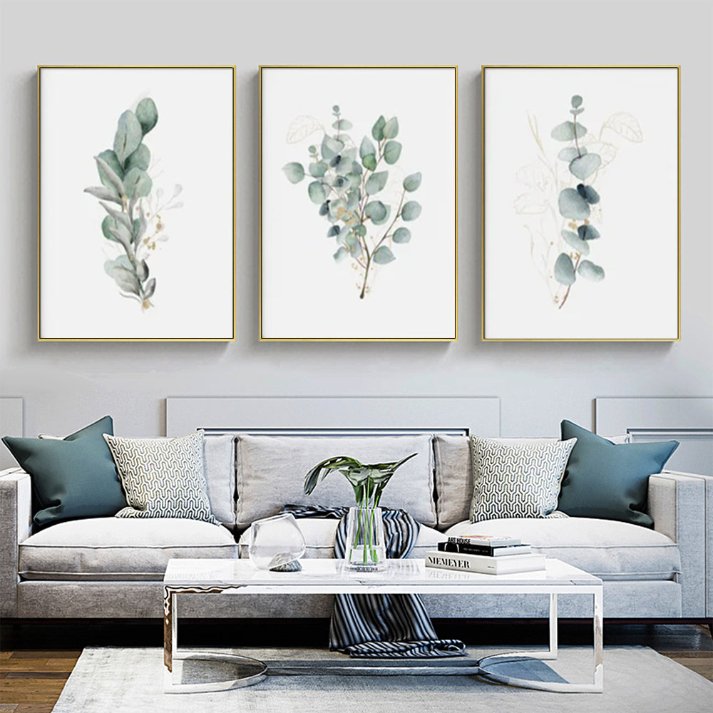 Australian Gum Leaves Set Of 3 Gold Framed Canvas 70cmx100cm