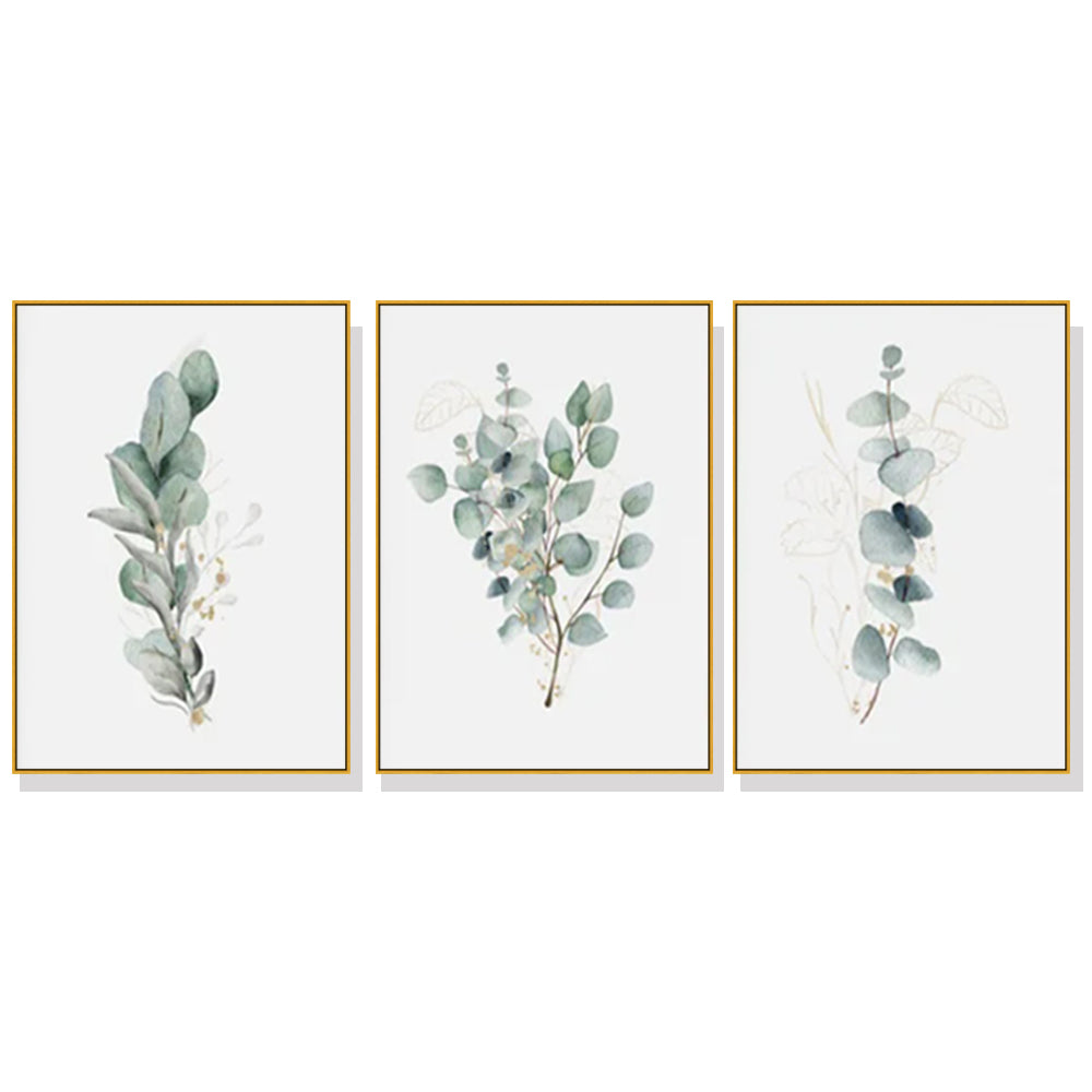 Australian Gum Leaves Set Of 3 Gold Framed Canvas  80cmx120cm