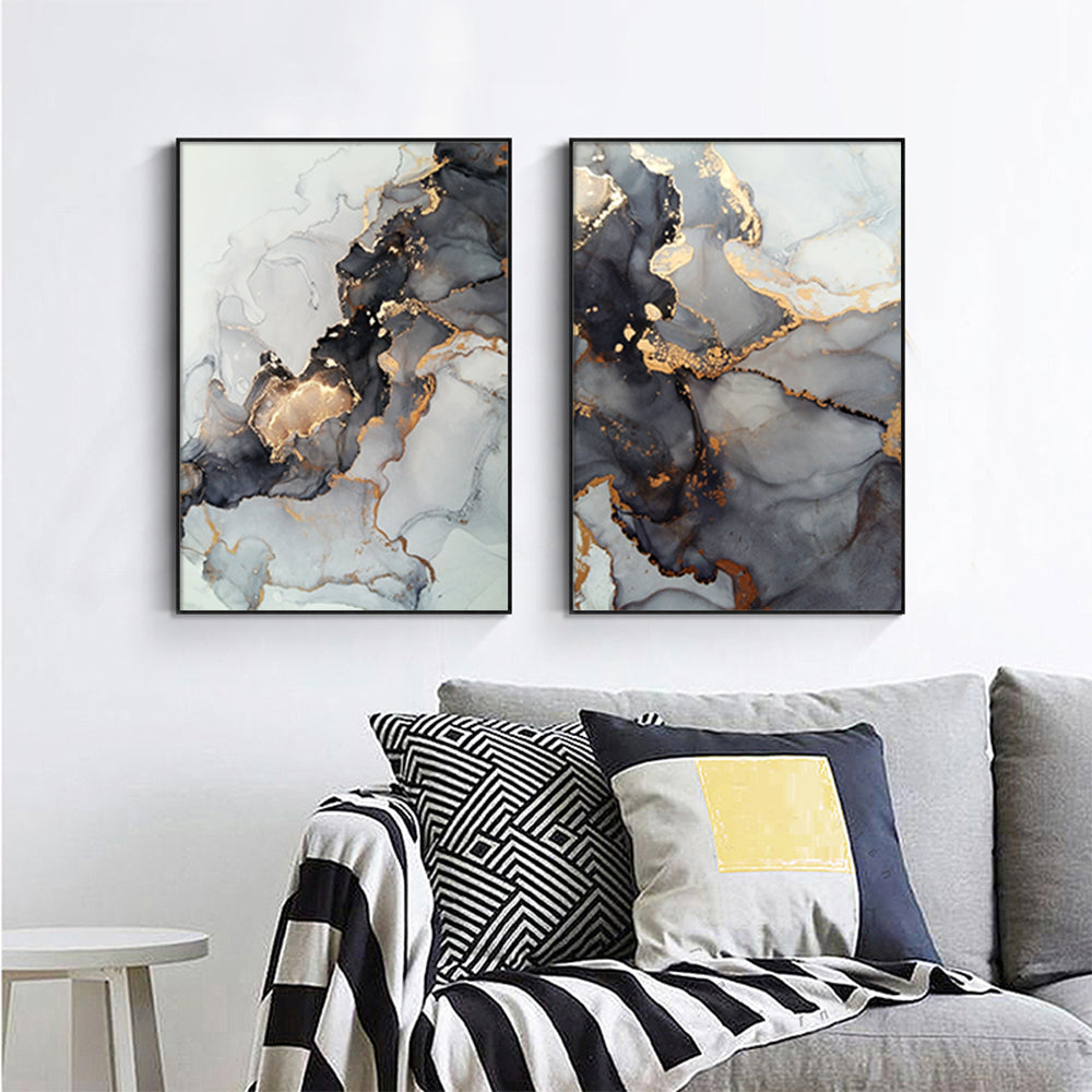 A Dark View Set Of 2 Black Framed Canvas 40cmx60cm