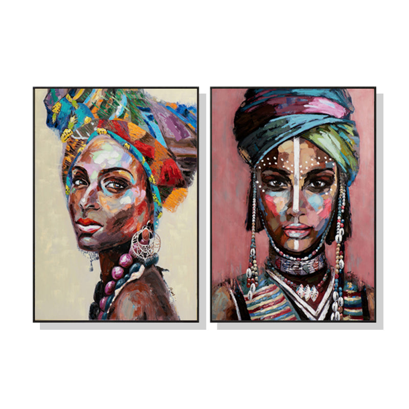 African Women Set Of 2 Black Framed Canvas 90cmx135cm