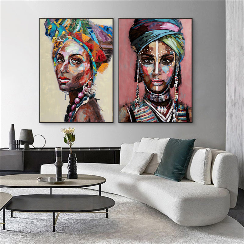 African Women Set Of 2 Black Framed Canvas 90cmx135cm