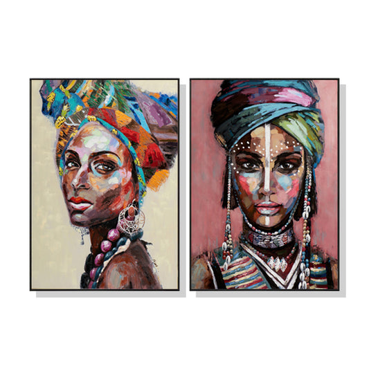 African Women Set Of 2 Black Framed Canvas 100cmx150cm