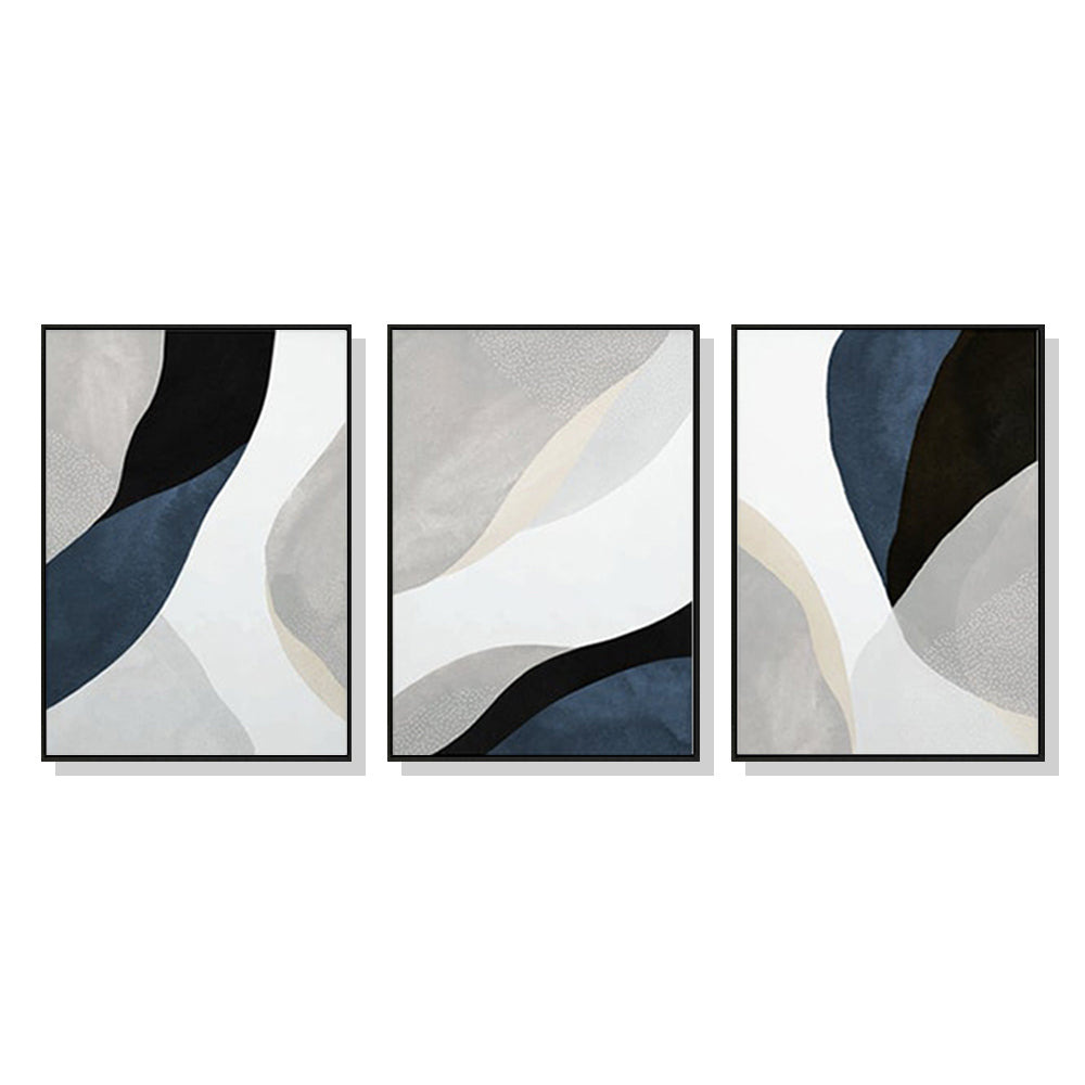 Undulating Pathways Set Of 3 Black Framed Canvas 100cmx150cm