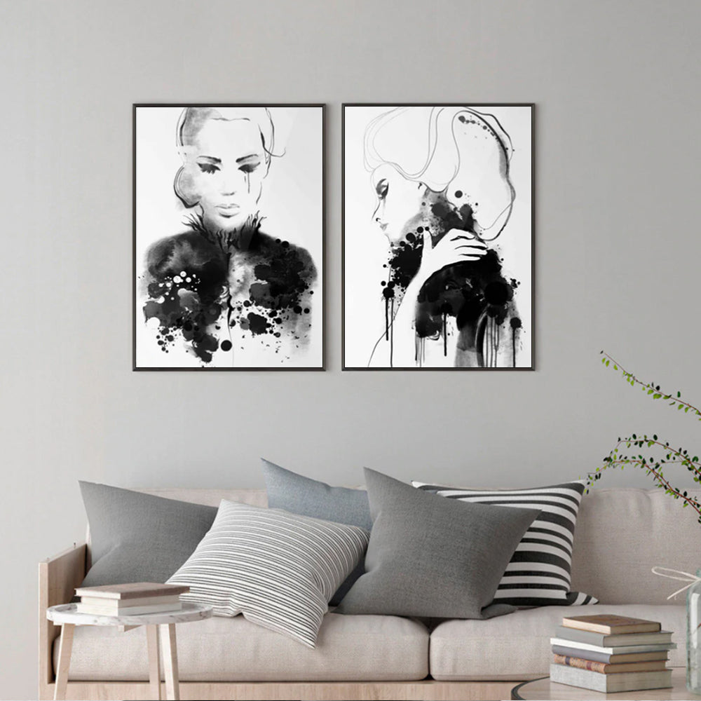 A Dark Mood Set Of 2 Black Framed Canvas 90cmx135cm