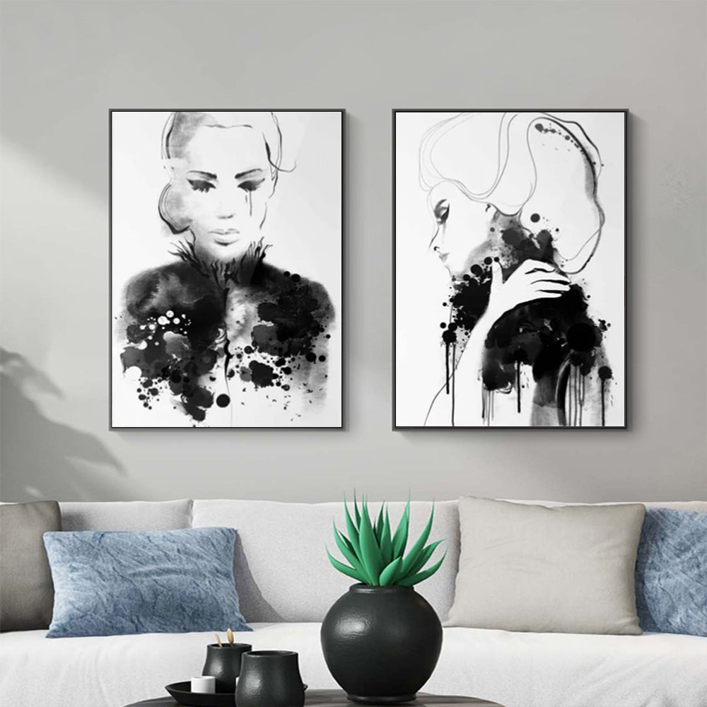 A Dark Mood Set Of 2 Black Framed Canvas 90cmx135cm