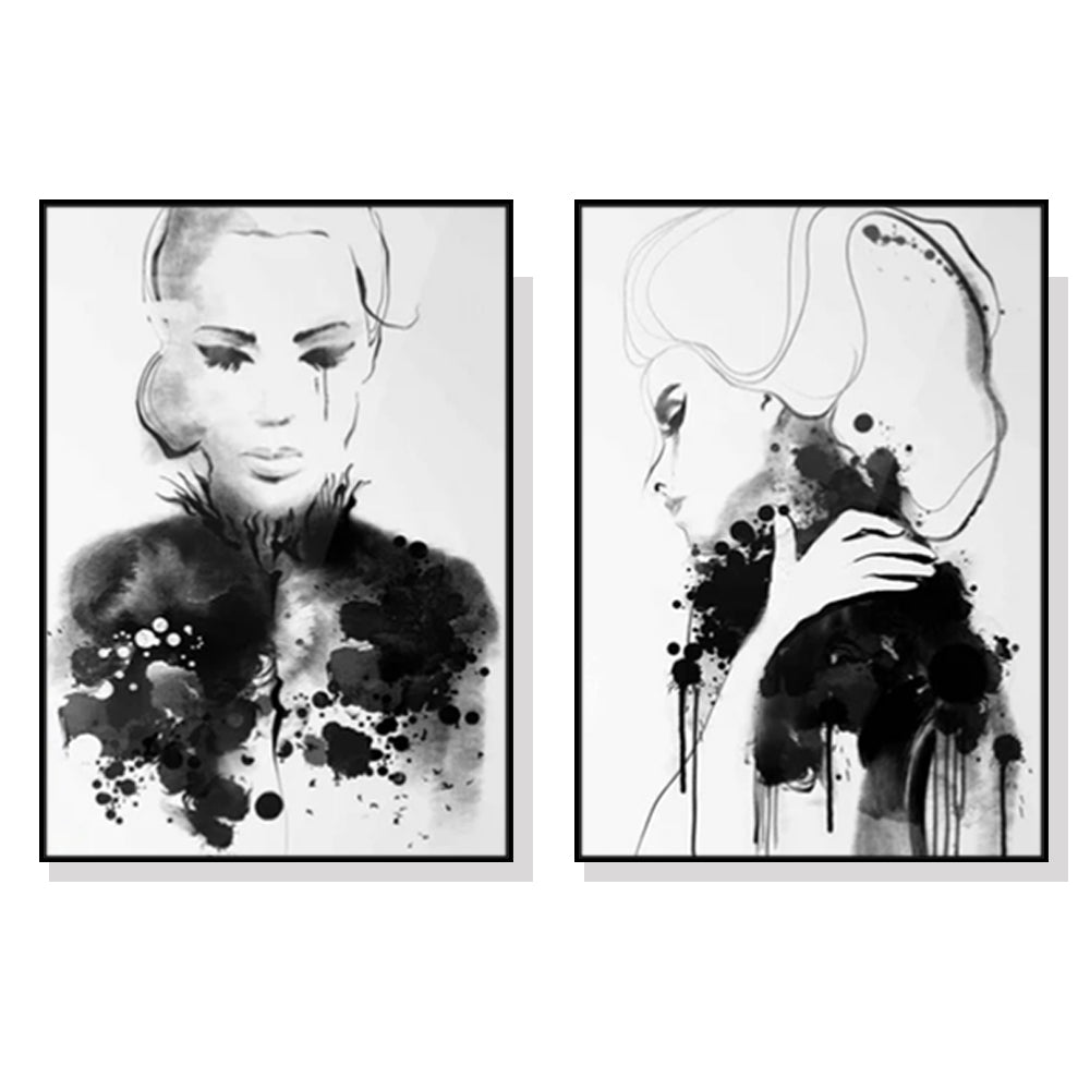 A Dark Mood Set Of 2 Black Framed Canvas 100cmx150cm