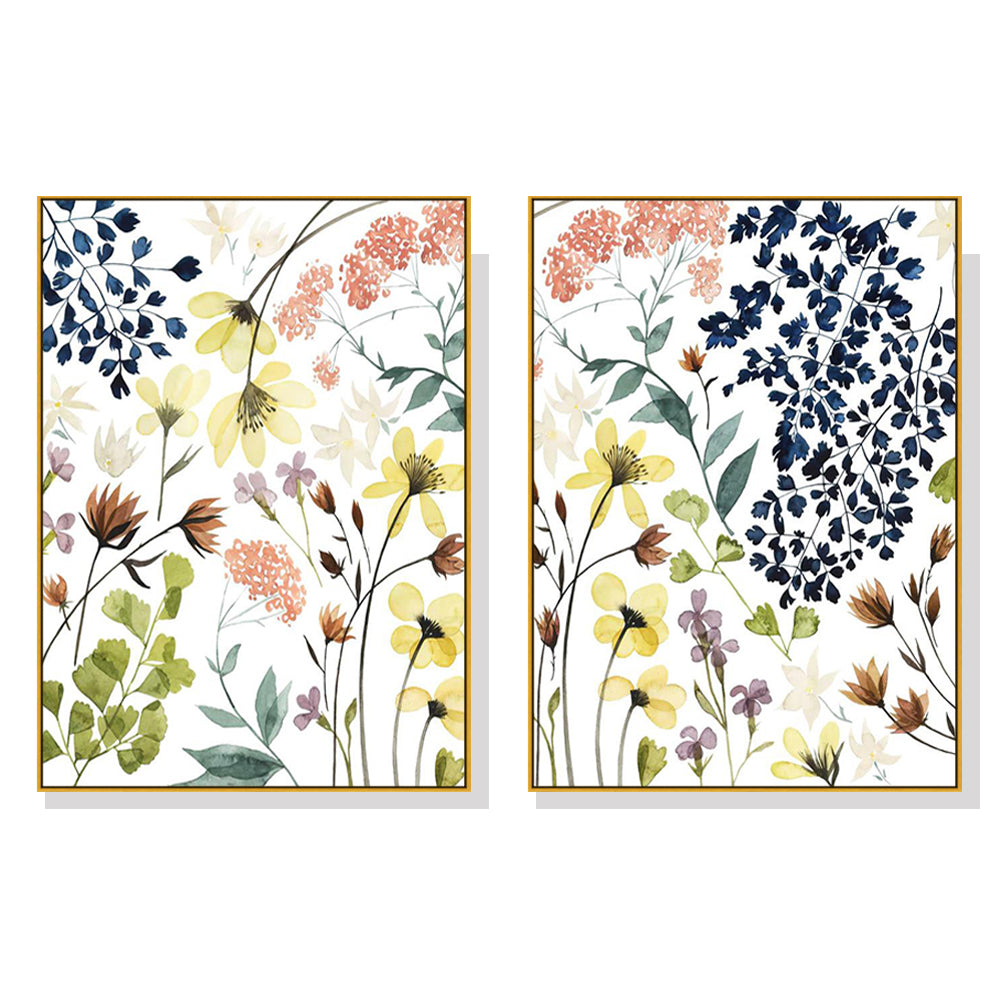 Flowers In Springtime Bloom Set Of 2 Gold Framed Canvas 90cmx135cm