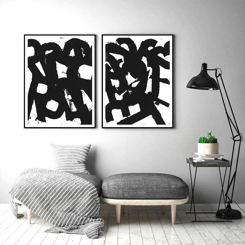 Lattice Reflect Set Of 2 Black Framed Canvas 80cmx120cm