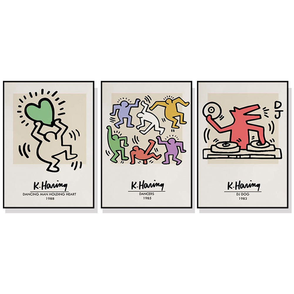 Artist Series - Keith Haring Set Of 3 Black Framed Canvas 50cmx70cm