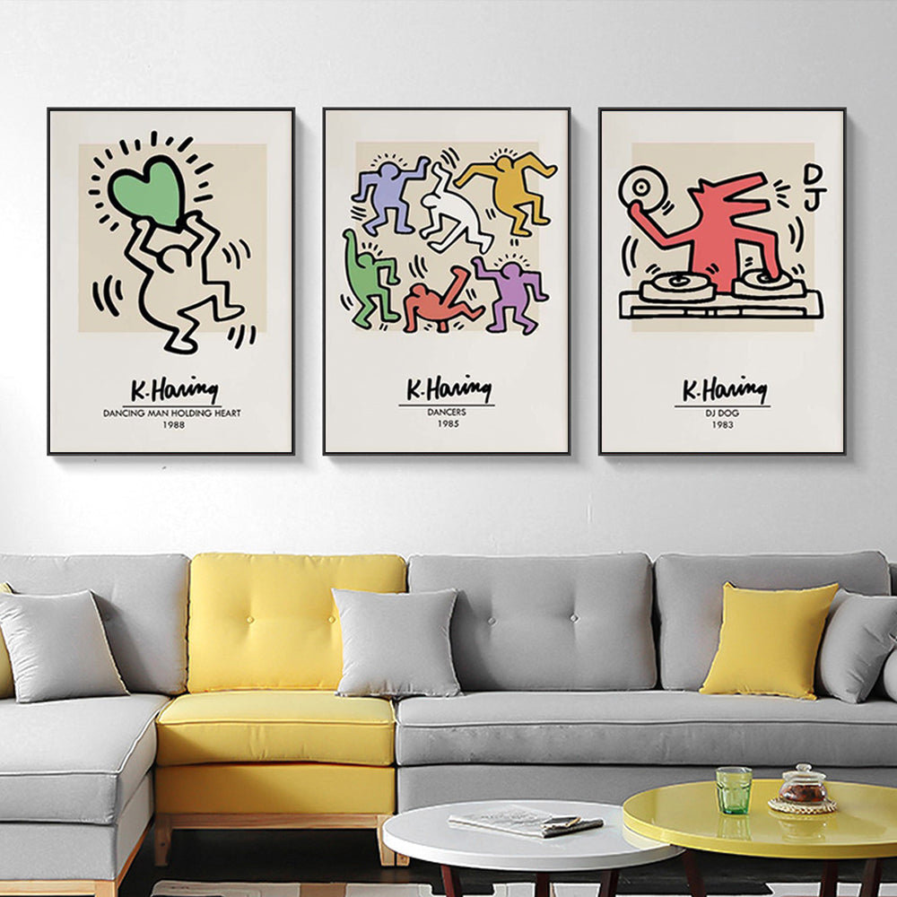 Artist Series - Keith Haring Set Of 3 Black Framed Canvas 50cmx70cm