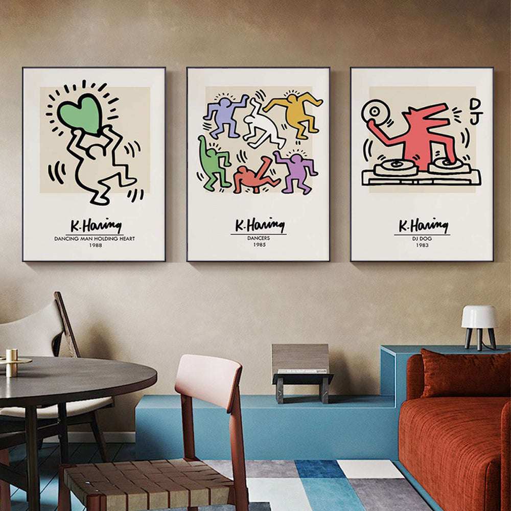 Artist Series - Keith Haring Set Of 3 Black Framed Canvas 50cmx70cm