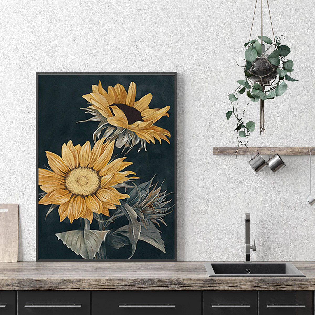 Stunning Sunflowers Black Framed Canvas 90cmx135cm