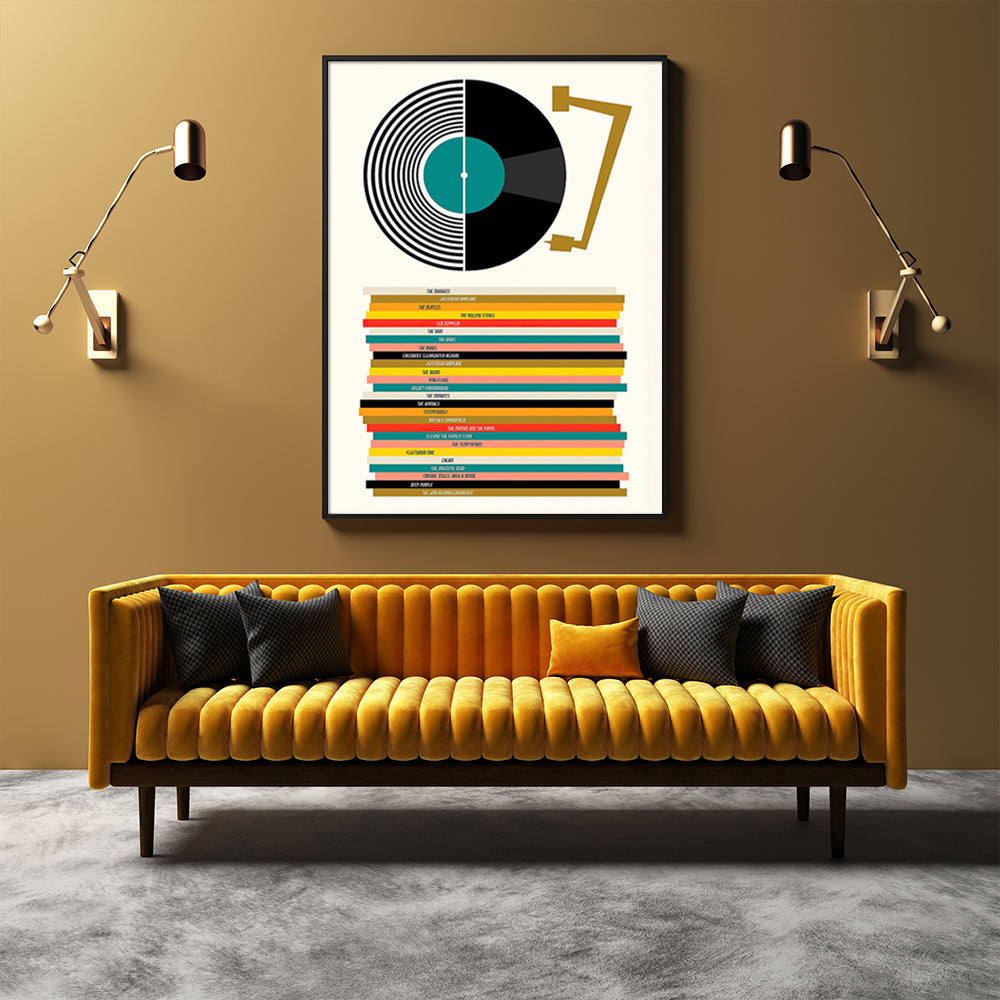 Record Tunes Black Framed Canvas 100cmx150cm