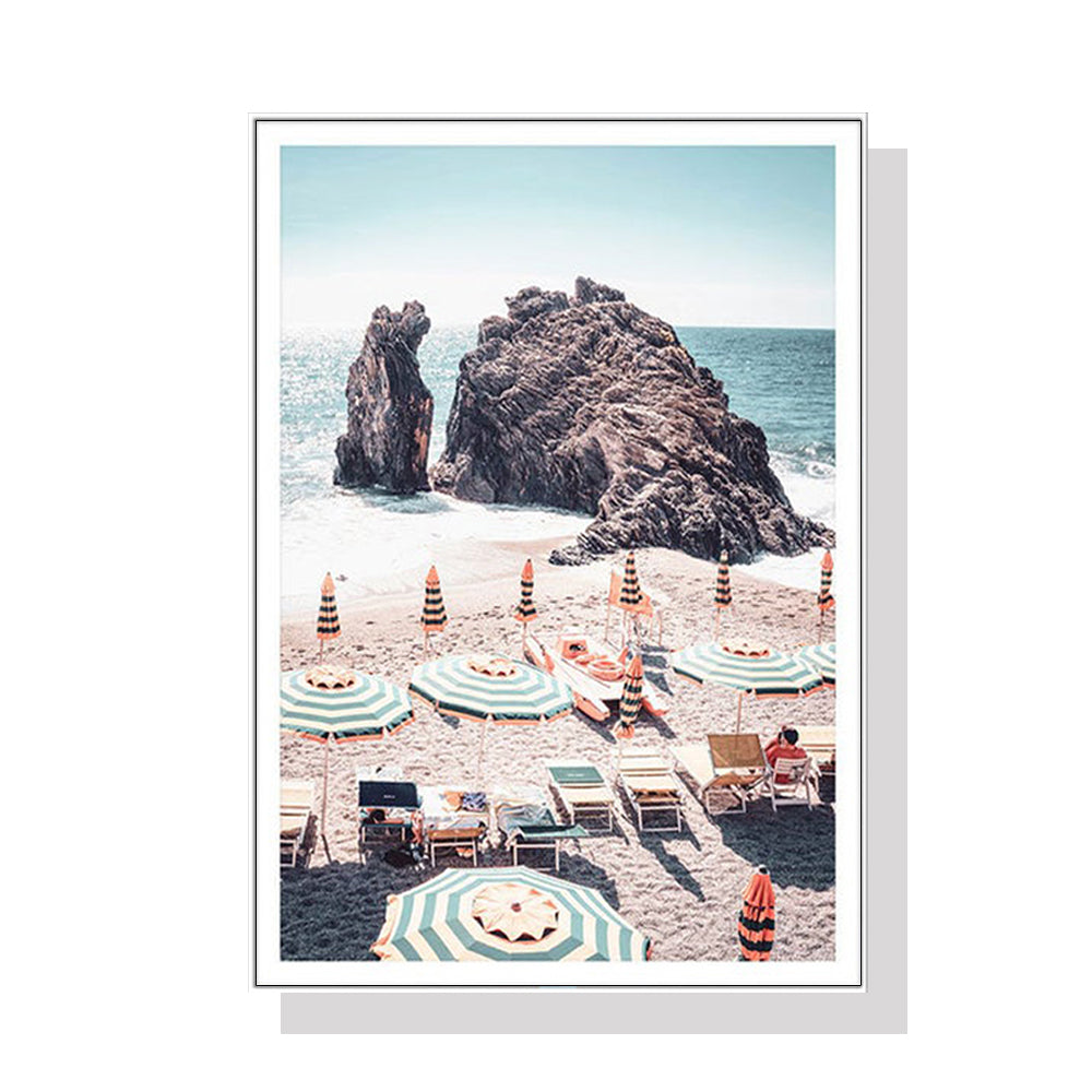 Portuguese Beach White Framed Canvas 100cmx150cm