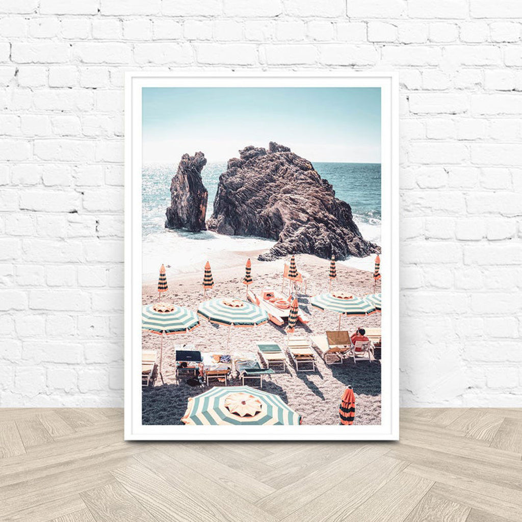 Portuguese Beach White Framed Canvas 100cmx150cm